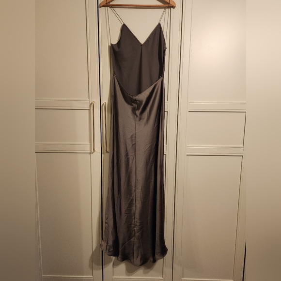 Zara Gray Satin Slip Maxi Dress with Open Back and Spaghetti Straps BNWT - Picture 11 of 13